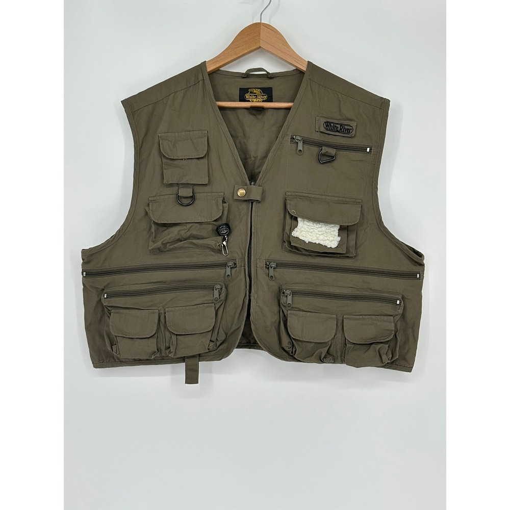 White River Fly Shop Mens Fishing Vest Large Cotton Utility Multi-Pocket A9